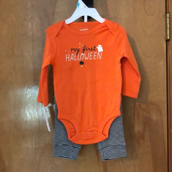 My First Halloween gender neutral pumpkin 100% cotton 2 piece set - Picture 1 of 4